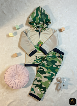 Green Camouflage Kids' Tracksuit with Dinosaur Print